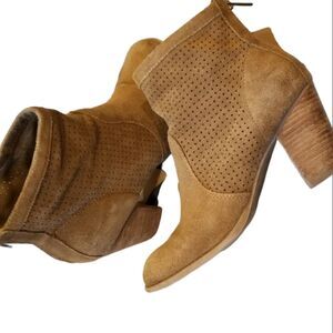 American Eagle Ankle Boots Western Suede Brown Tan Stacked Block Platform Heel 9
